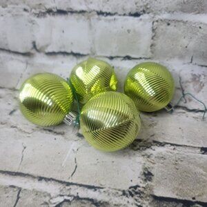 Vickerman 3" Traditional Plastic Ball Ornament  Ribbed in Shinny Green Set of 4